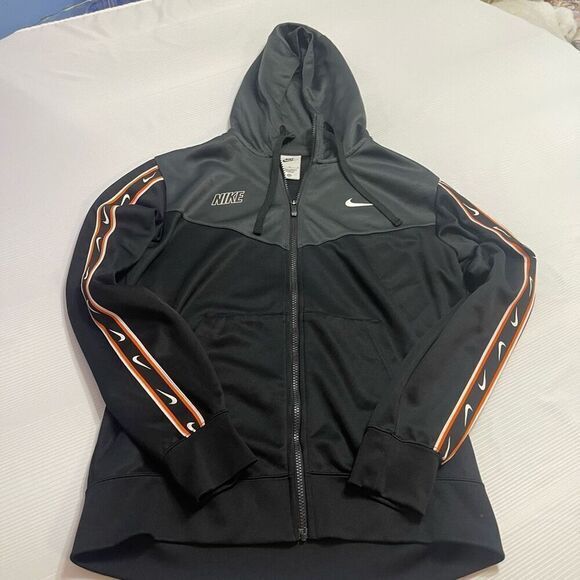 Nike VTG Y2K Black Grey Swoosh Track Jacket Hoodie Size Medium - Picture 1 of 9
